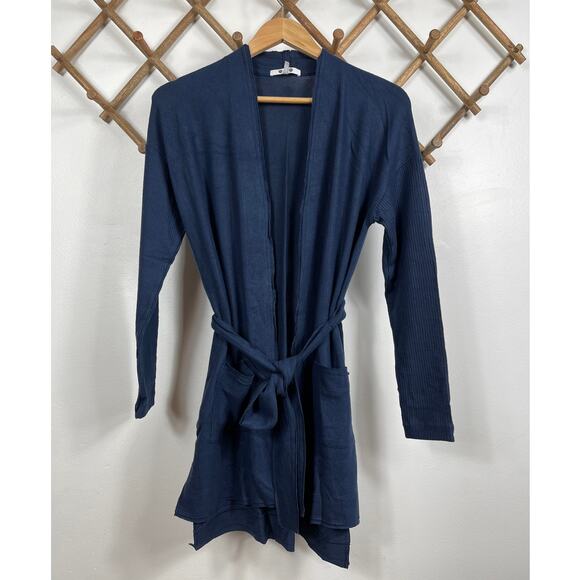 Three Dots Soft Brushed Knit Belted Cardigan in Navy Women's Size M - Picture 2 of 9